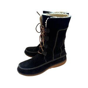 Timberland Size 7.5 Black Suede Leather Fauna Moccasin Sherpa Lined Winter Boots